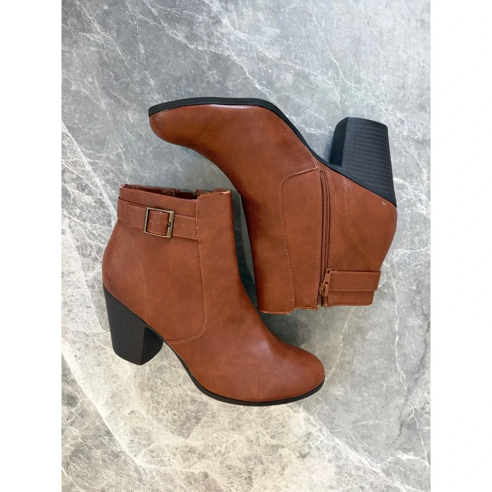 Parker & Sky | Cognac Brown Block Heel Ankle Booties | 9 || Brown|